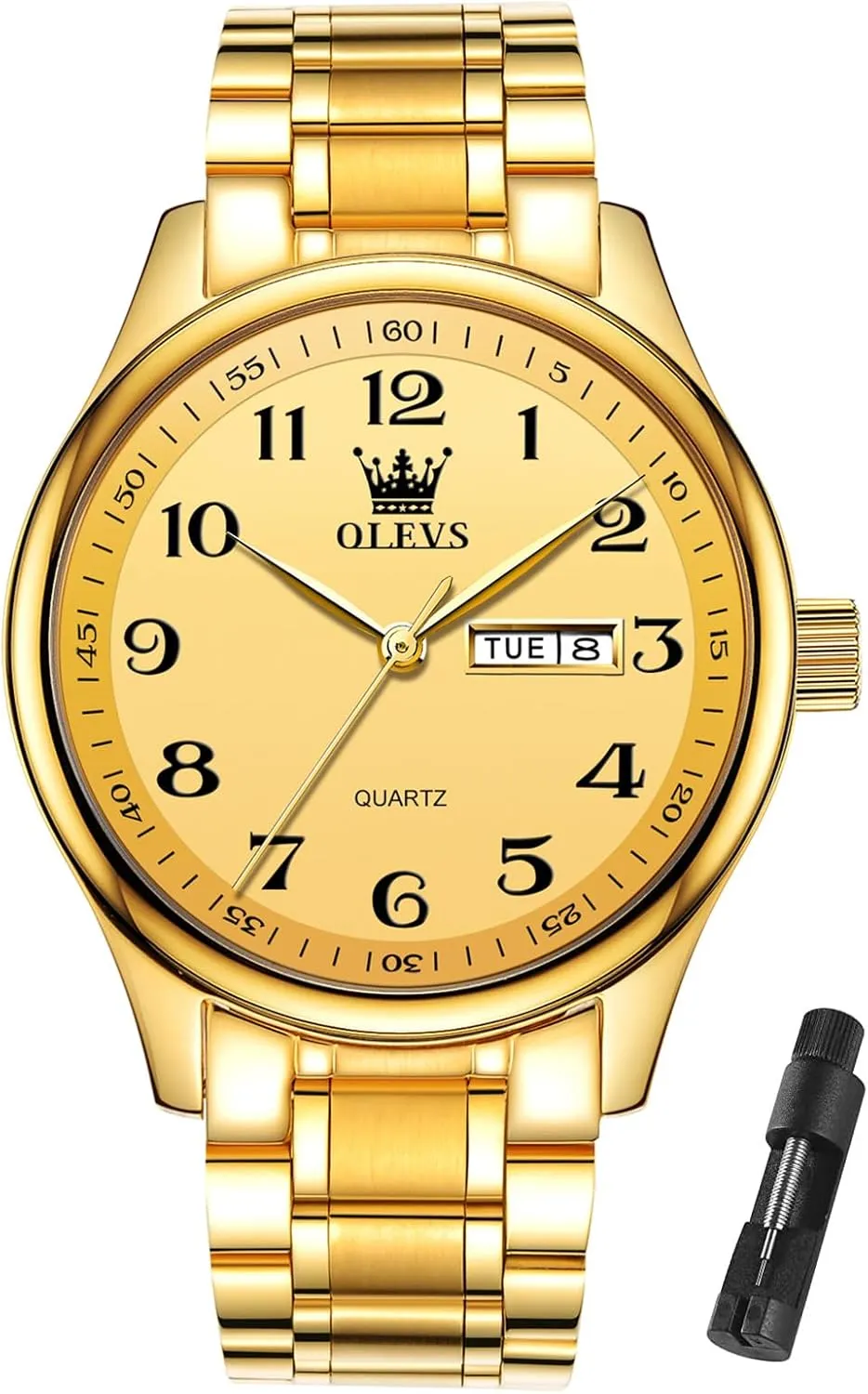 Big Face Blue/Black/Gold/Silver Roman Arabic Numerals Men's Wrist Watch OLEVS Mens Watch Stainless Steel Analog Quartz Watches for Men Day Date receptiveness Easy Read Diamond Waterproof Dress Luxury Classic Casual 