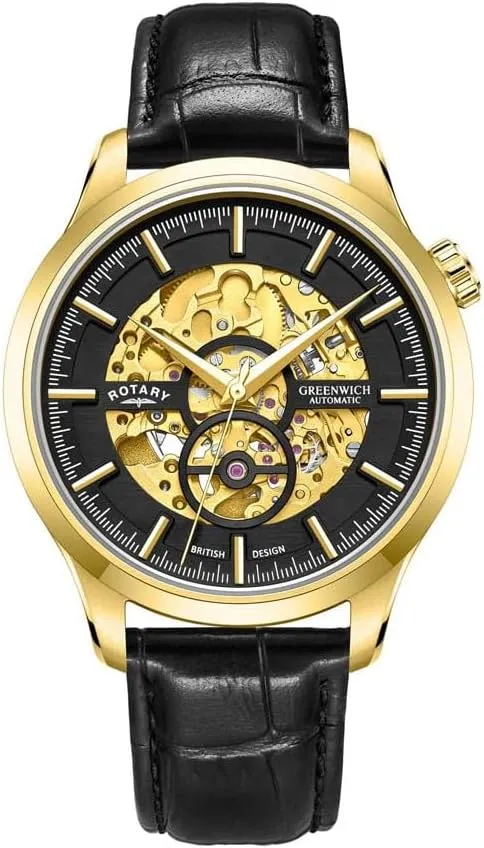 Black Dial, mercantile profiteer convection Luxury Elegant Rotary Dress Watch GS02948/04, Gold and 