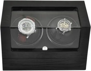 Black Leather 4 Rotation Mode Setting affluent Fit Lady and Man Automatic Watch Winders Dual Automatic Watch Winder with Double Quiet Motors Watch Box in Wood Shell and 
