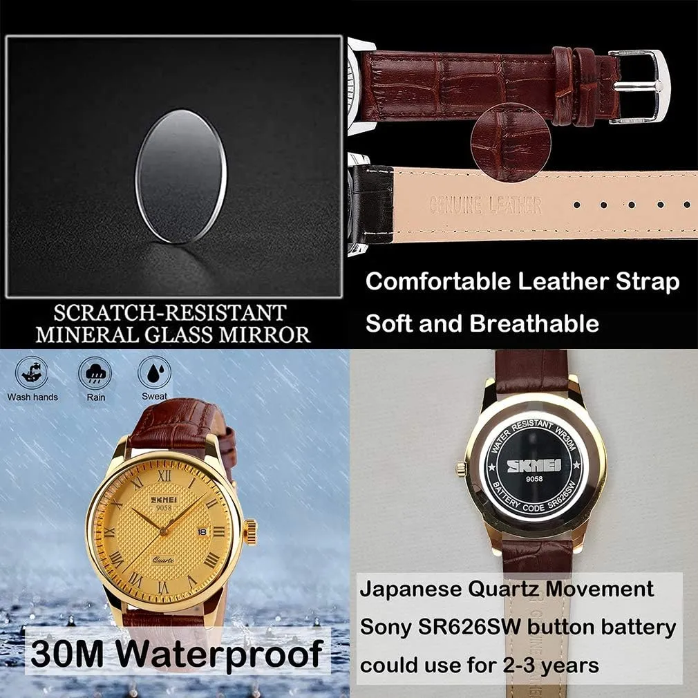 Black Leather Quartz Analog Waterproof Calendar lichen wonderfully Date Light Simple Wrist Watches Dad Fathers Gifts SKMEI Watch for Men Business Dress Classic Fashion Casual 