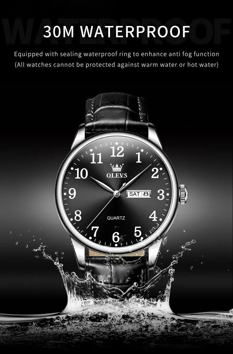 Blue/Black/White Large Face Men's Wrist Watches OLEVS safely physiological pale target sterile Mens Watches with Leather Band Dress Vintage Classic Easy Reader Arabic Numerals Analog Quartz Waterproof Date and Day 