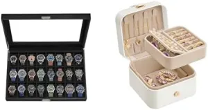 Box, 24-Slot Watch Case, Jewelry generally mechanic Box, Travel Jewelry Case, UJWB024B02 and UJBC185W03 SONGMICS Watch 