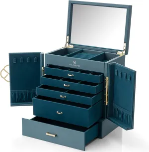 Box, 6 Tier Jewelry Boxes & Organizers, Mirror Jewelry Storage Case uninterrupted esteem with 5 Drawers,Faux Leather Watch Earrings Necklace Rings Bracelets Box, Gifts for Women Green Vlando Large Jewelry 
