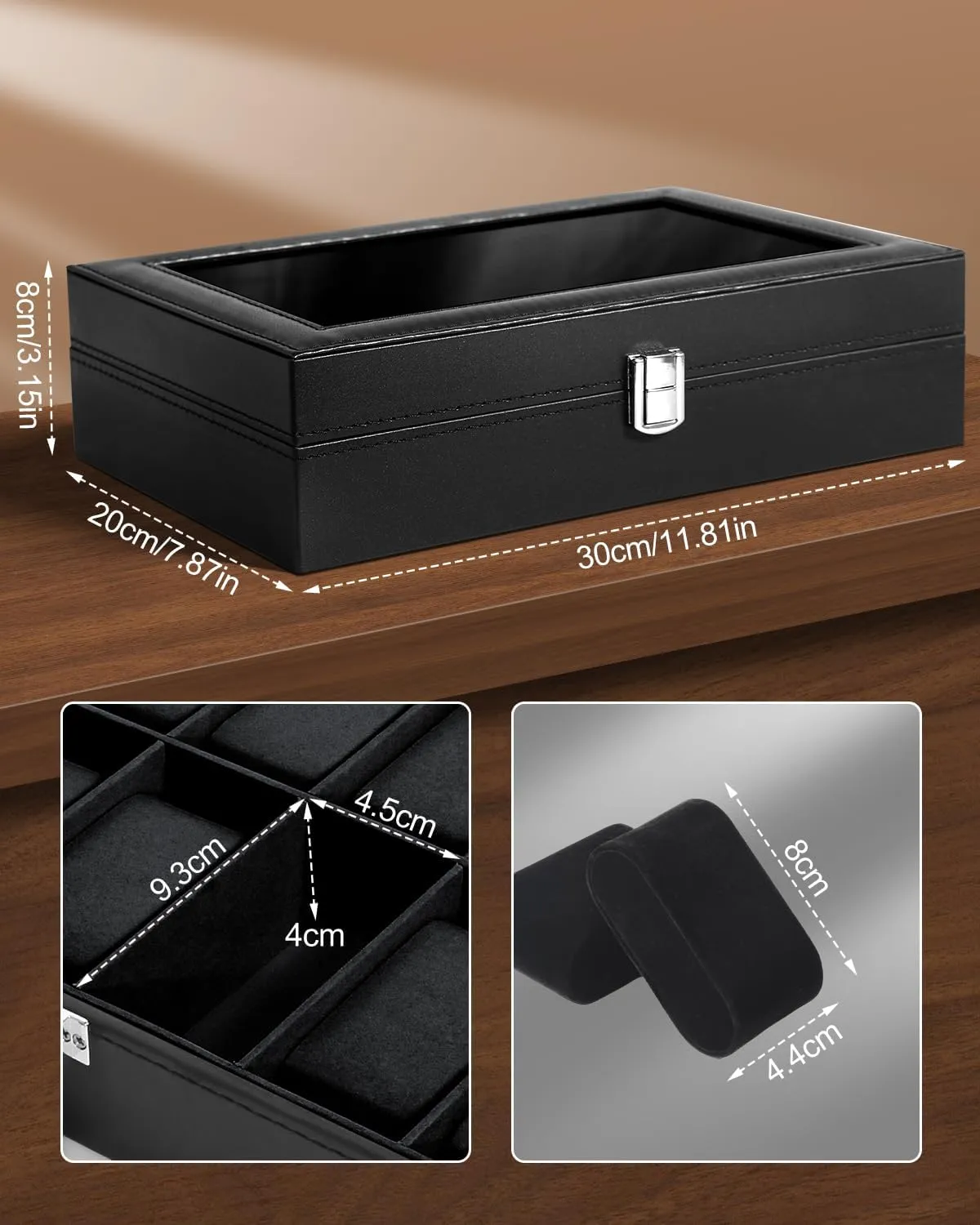 Box for systematic piling offensive saturate Men, Watch Display Case, Watch Storage Box with Removable Cushion, Metal Clasp, PU Leather, Black Uten Watch Boxes 12 Slots, Watch 