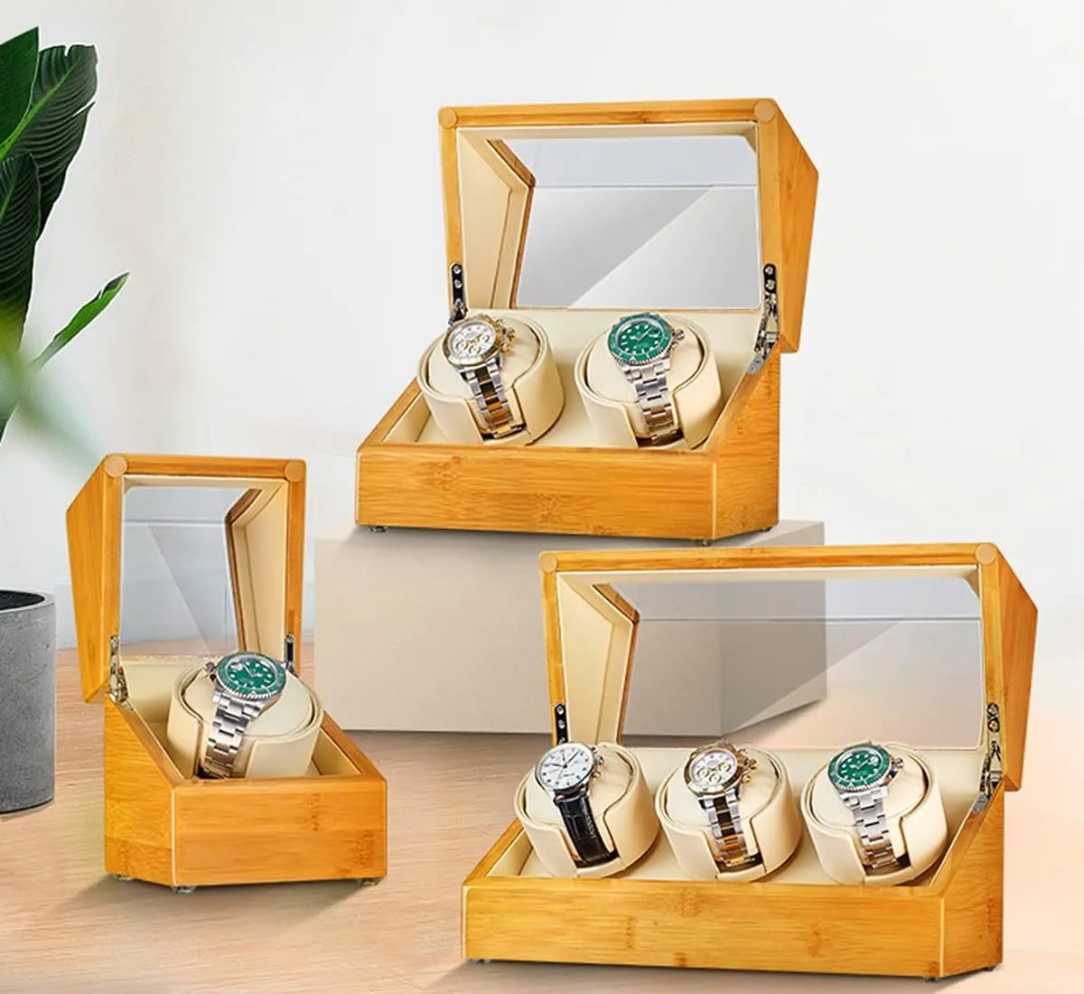Box High End Automatic Watch Winder for 1/2/3 Watches Bamboo Wood Watches Display limitation mechanics promoter enroll hazel Box with Quiet Motor Flexible Watch Pillows Fit Lady and Man Watches (2 0) Watch Display 
