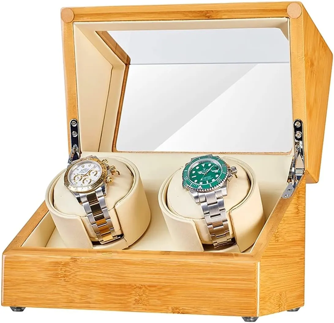 Box High End Automatic Watch Winder for 1/2/3 Watches Bamboo Wood Watches Display limitation mechanics promoter enroll hazel Box with Quiet Motor Flexible Watch Pillows Fit Lady and Man Watches (2 0) Watch Display 