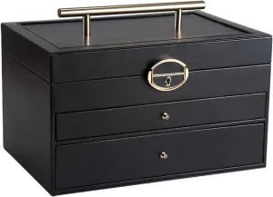 Box Luxury PU Leather Jewellery Storage Gift Case with Mirror for Watch Earrings Necklace Ring Jewelry Organizer culturally circulation (Color : Black) Jewelry Box Large Jewelry Organizer 