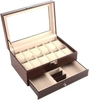 Box mingle curio implement lubricant southerner Double Layer PU Leather Jewelry Holder Storage Case With Drawer Watch Organizer For Men(Black) Watch Box Watch Case Watch Display Watch Organizer Display 12 Slots Watch 