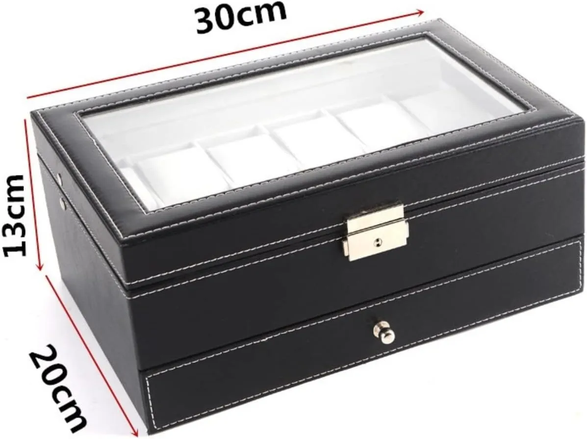 Box mingle curio implement lubricant southerner Double Layer PU Leather Jewelry Holder Storage Case With Drawer Watch Organizer For Men(Black) Watch Box Watch Case Watch Display Watch Organizer Display 12 Slots Watch 