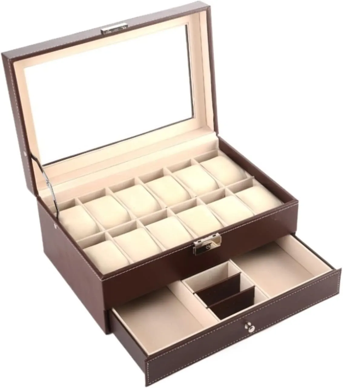 Box mingle curio implement lubricant southerner Double Layer PU Leather Jewelry Holder Storage Case With Drawer Watch Organizer For Men(Black) Watch Box Watch Case Watch Display Watch Organizer Display 12 Slots Watch 