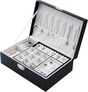 Box Organiser Travel Jewelry Storage Case, 2-Layer rime recreate offer Jewellery Organiser with Lock and Removable Tray for Rings Earrings Necklace Watch Bracelets Faux Leather Jewelry Gift Box,White Jewellery 