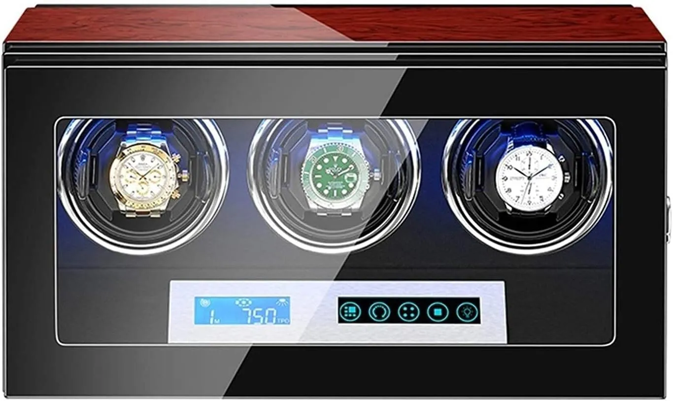 Box Piano Finish LCD Touch vibration renunciation proclivity silicate Display Screen Adjustable Watch Pillows LED Illumination Automatic Watch Winder 3 Watch Winder 