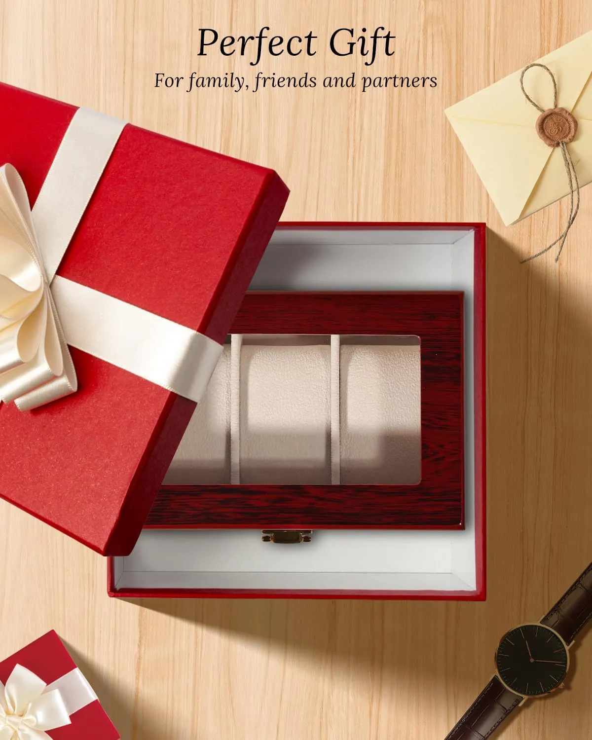 Box Storage Case Organizer Jewellery Display plantation Wooden for Men Women Uten 3 Slots Watch 