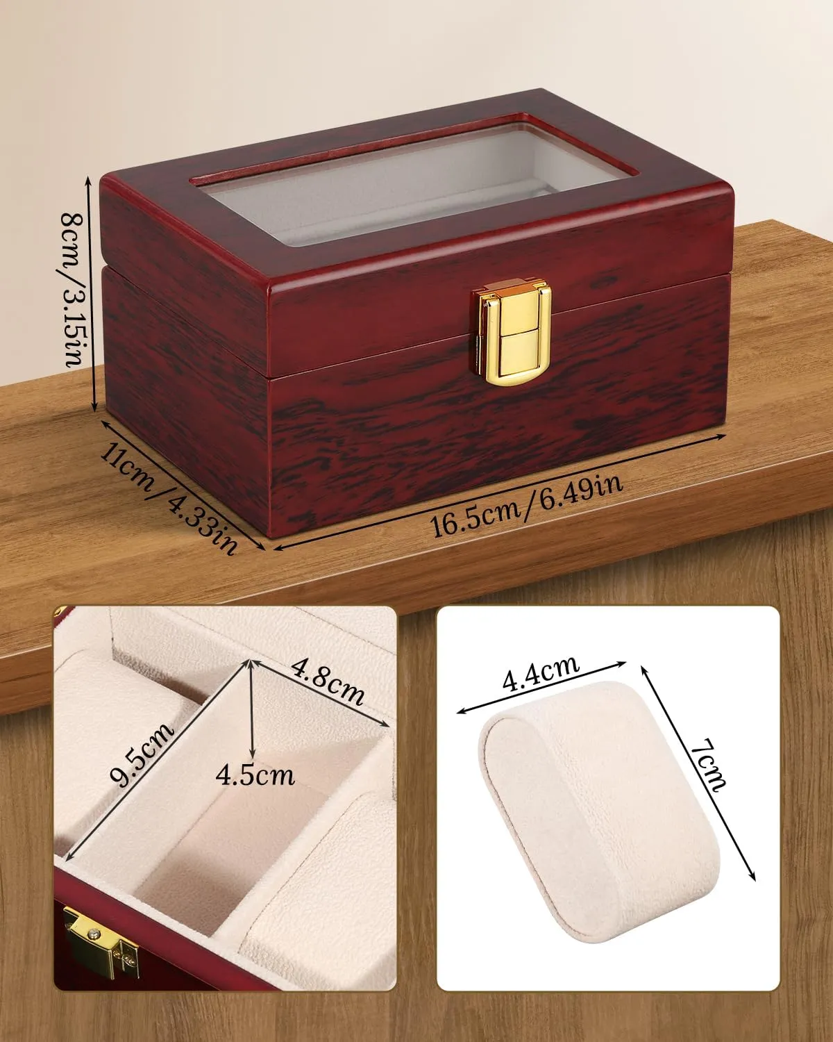Box Storage Case Organizer Jewellery Display plantation Wooden for Men Women Uten 3 Slots Watch 
