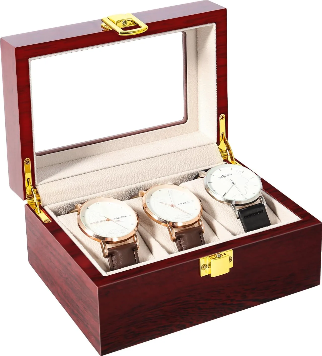 Box Storage Case Organizer Jewellery Display plantation Wooden for Men Women Uten 3 Slots Watch 