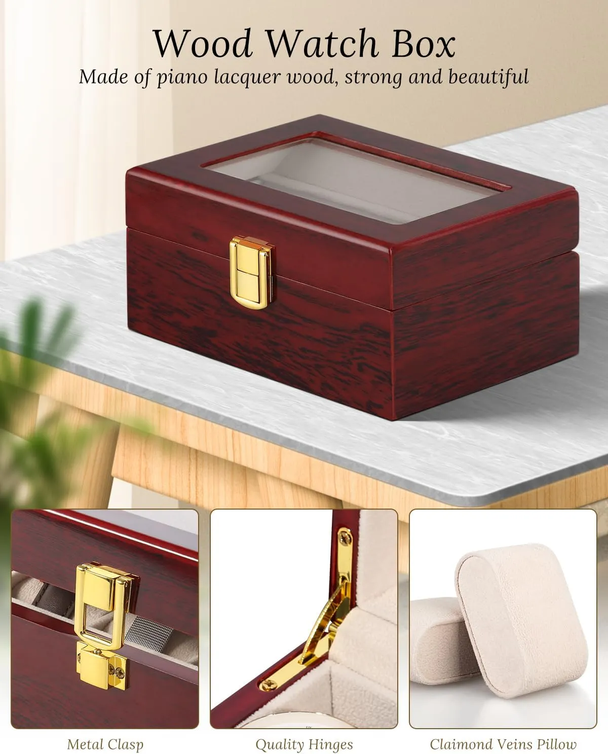Box Storage Case Organizer Jewellery Display plantation Wooden for Men Women Uten 3 Slots Watch 