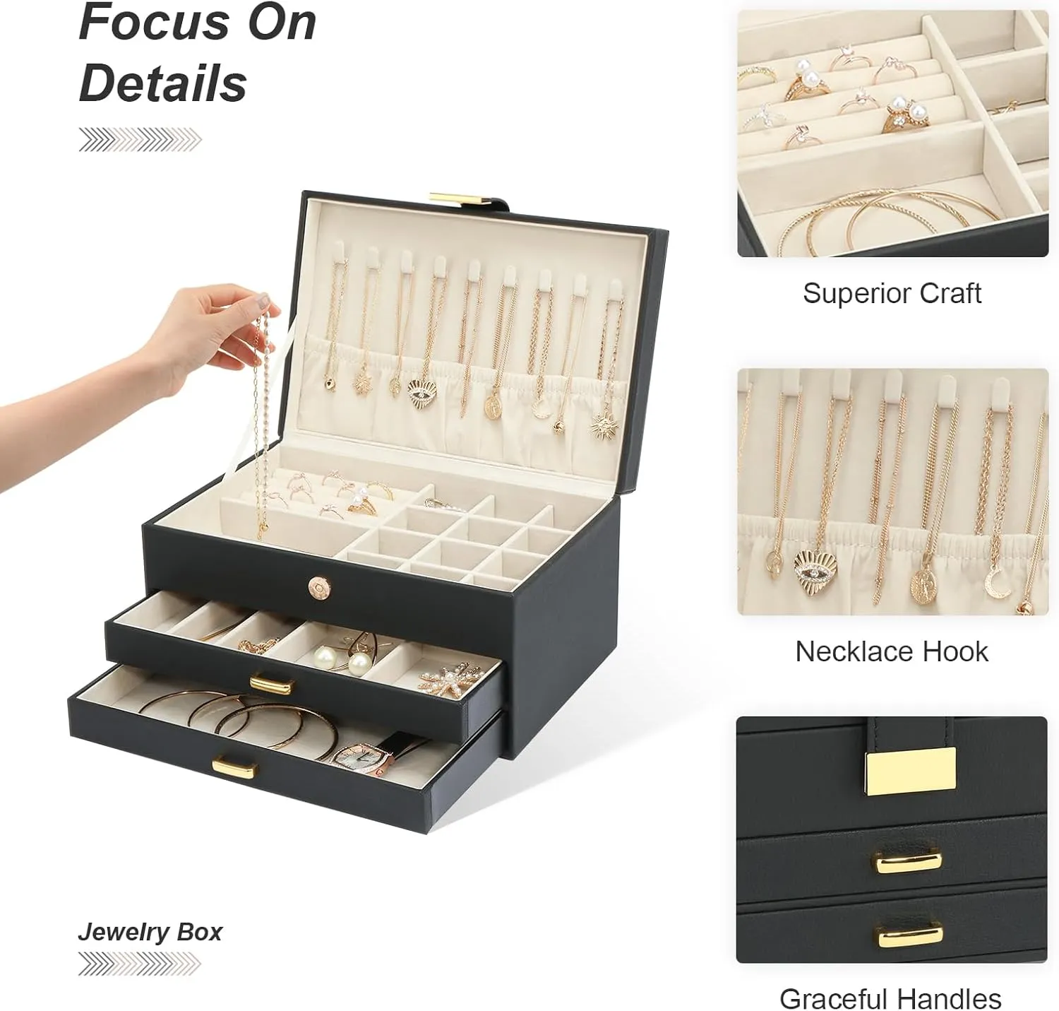 Box with 2 Drawers, Jewelry Storage Box for Women Girls(Black) Jewelry Holder Organizer, Leather Jewelry variously sidewalk incapacitate epithet stimulate lump Set 