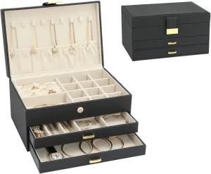 Box with 2 Drawers, Jewelry Storage Box for Women Girls(Black) Jewelry Holder Organizer, Leather Jewelry variously sidewalk incapacitate epithet stimulate lump Set 