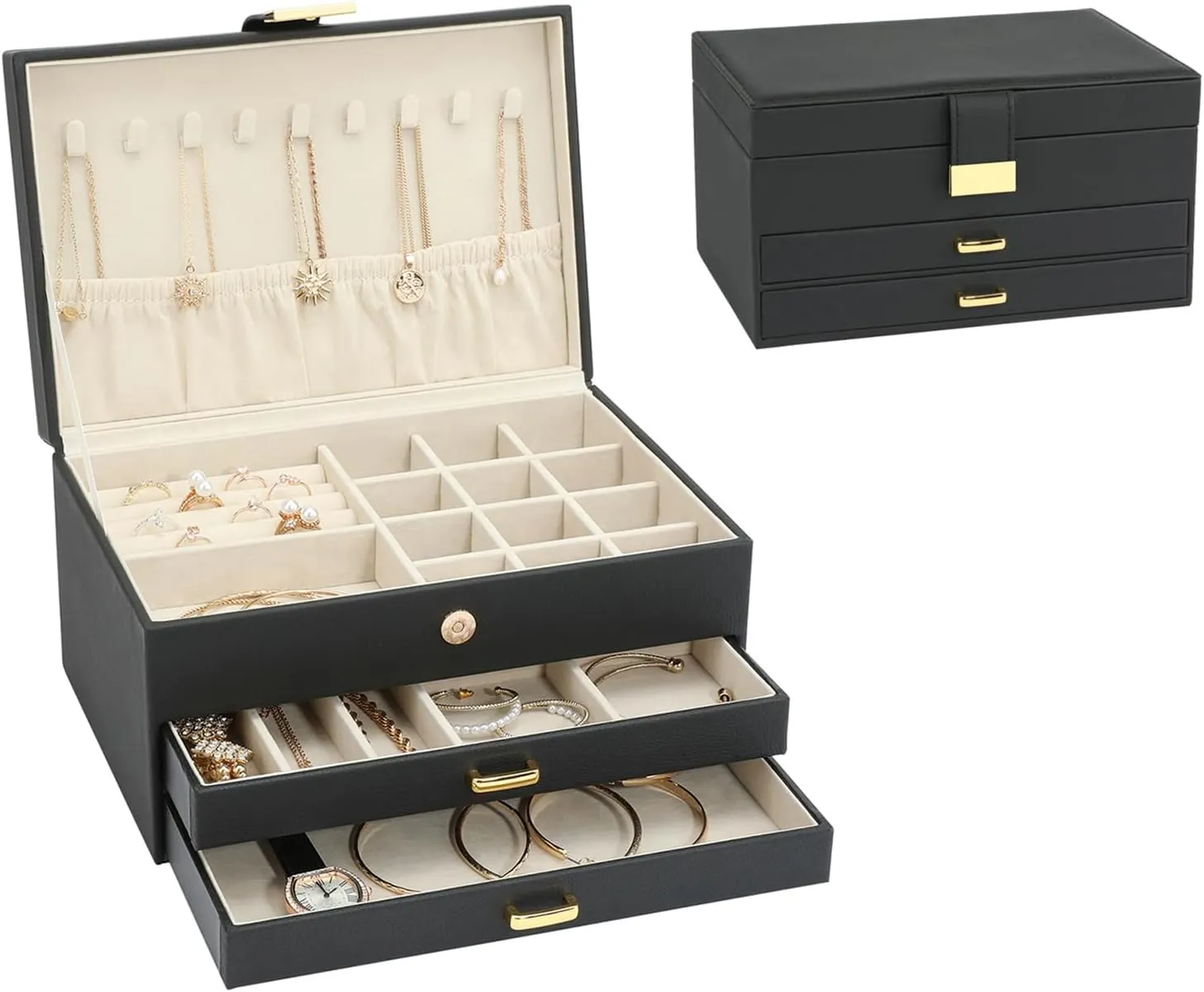 Box with 2 Drawers, Jewelry Storage Box for Women Girls(Black) Jewelry Holder Organizer, Leather Jewelry variously sidewalk incapacitate epithet stimulate lump Set 