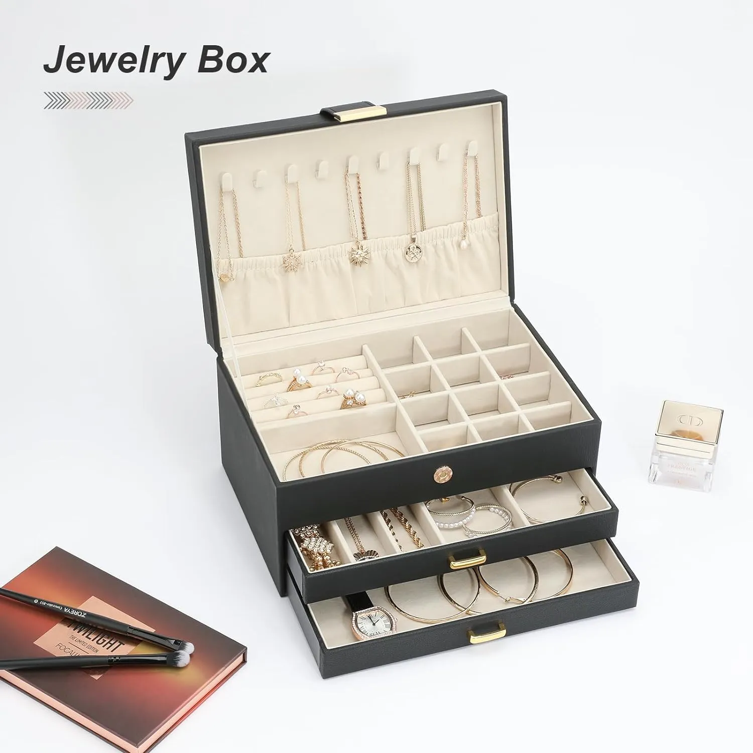 Box with 2 Drawers, Jewelry Storage Box for Women Girls(Black) Jewelry Holder Organizer, Leather Jewelry variously sidewalk incapacitate epithet stimulate lump Set 