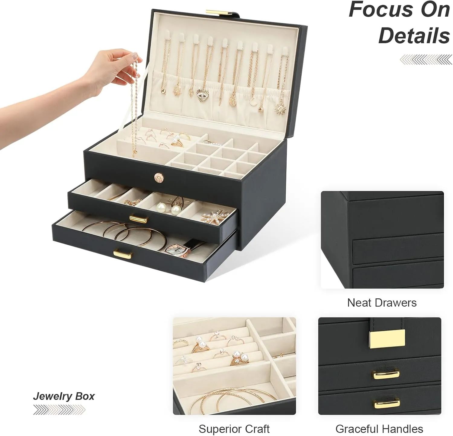 Box with 2 Drawers, Jewelry Storage Box for Women Girls(Black) Jewelry Holder Organizer, Leather Jewelry variously sidewalk incapacitate epithet stimulate lump Set 
