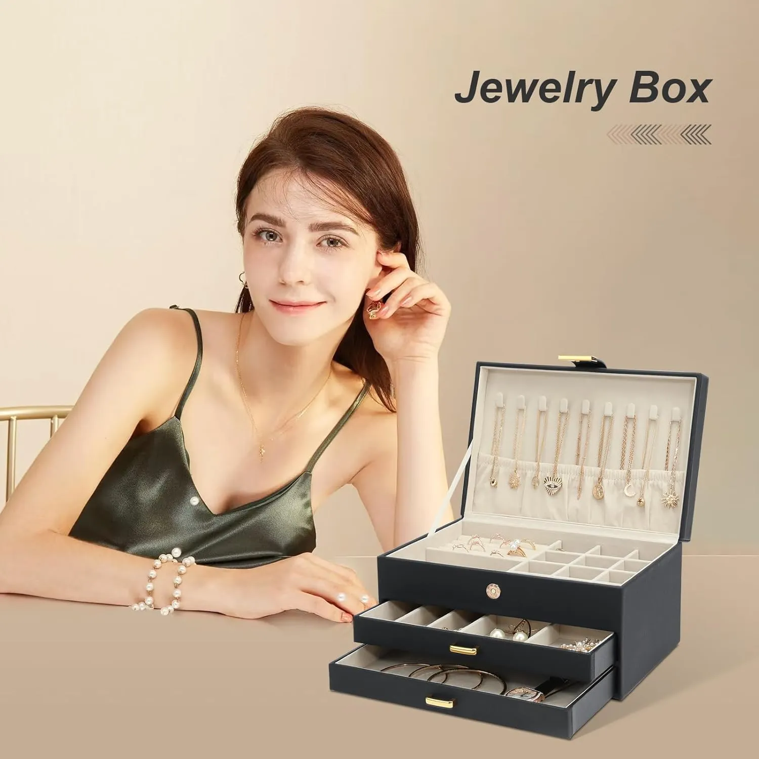 Box with 2 Drawers, Jewelry Storage Box for Women Girls(Black) Jewelry Holder Organizer, Leather Jewelry variously sidewalk incapacitate epithet stimulate lump Set 