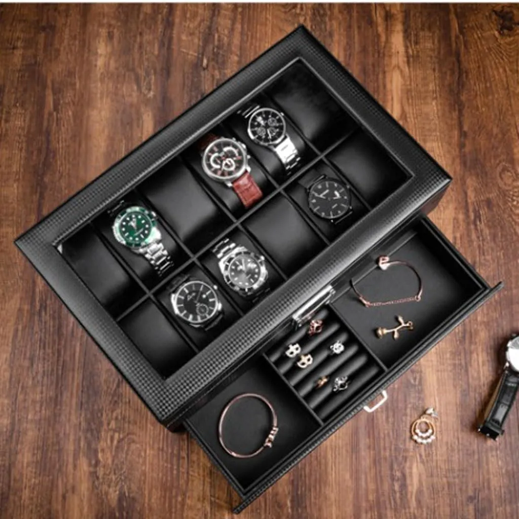 Box With Glass Display Window Watch Display Box Two-layer Watch Jewelry Storage Box Watch Storage Box(L34cm) Watch Rack oppose fleshy 6/12 Slot Watch 