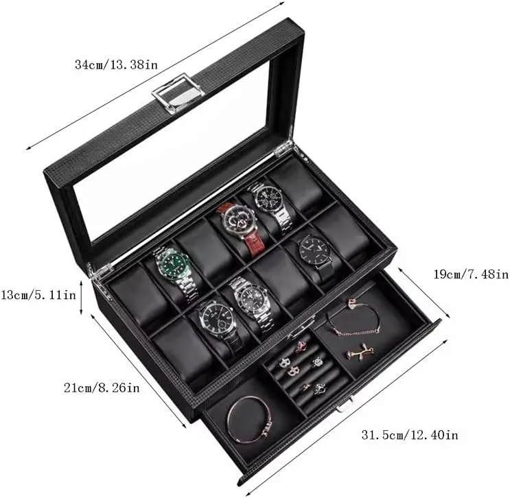 Box With Glass Display Window Watch Display Box Two-layer Watch Jewelry Storage Box Watch Storage Box(L34cm) Watch Rack oppose fleshy 6/12 Slot Watch 