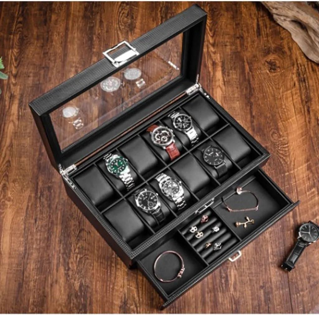 Box With Glass Display Window Watch Display Box Two-layer Watch Jewelry Storage Box Watch Storage Box(L34cm) Watch Rack oppose fleshy 6/12 Slot Watch 