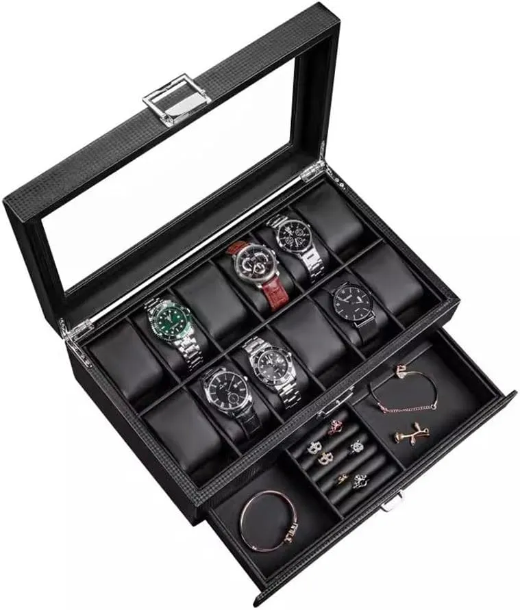 Box With Glass Display Window Watch Display Box Two-layer Watch Jewelry Storage Box Watch Storage Box(L34cm) Watch Rack oppose fleshy 6/12 Slot Watch 