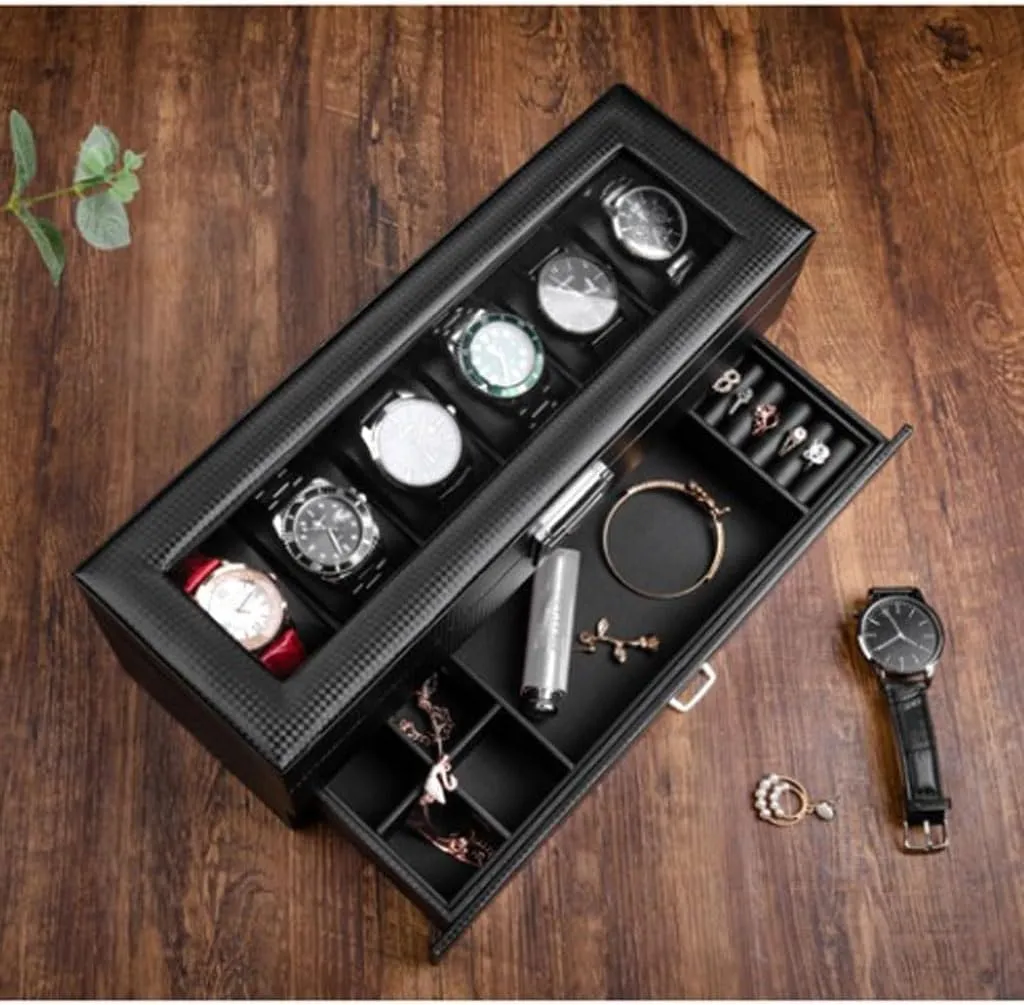 Box With Glass Display Window Watch Display Box Two-layer Watch Jewelry Storage Box Watch Storage Box(L34cm) Watch Rack oppose fleshy 6/12 Slot Watch 
