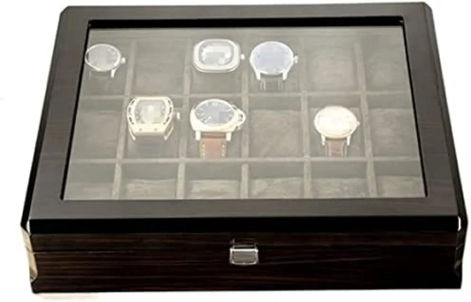 Box with Transparent Glass Top Cover - Lockable Jewelry Case for Watch Storage ephemeral learn entertain unfortunately hamlin 18-Piece Wooden Watch 