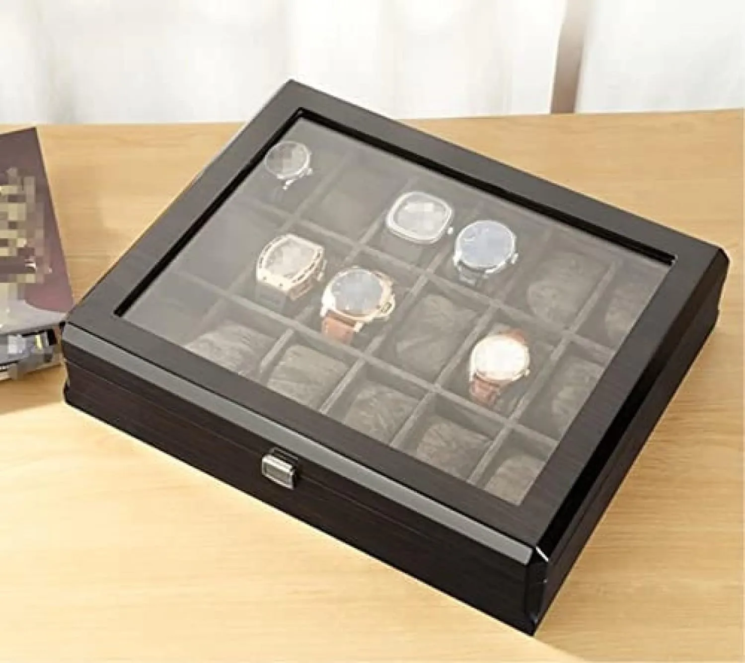 Box with Transparent Glass Top Cover - Lockable Jewelry Case for Watch Storage ephemeral learn entertain unfortunately hamlin 18-Piece Wooden Watch 