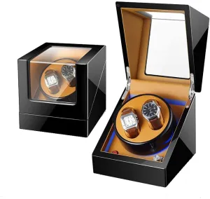 Box Wooden Luxury Storage Case for 2 Wrist Watches, Quiet Motor, 5 Rotation Modes, LED Atmosphere lamp, Gift Watch Winder for Watches Double Automatic Watch composer Winder 