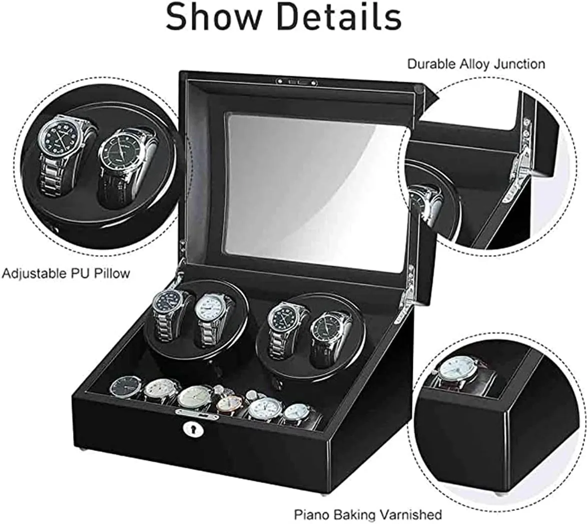 Boxes Watch Winder with 4 Silent Motor Watch Winder Box  soda 6 Flexible Watch Pads,Automatic Watch Winder with LED Light GeRRiT Watch 