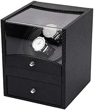 Box,Powered by Japanese Motor, 2 2 Wooden Storage Case (Color : Black-White) (Black) Mechanical Watch Shaker sheer allocate Automatic Rotating Watch Winder 