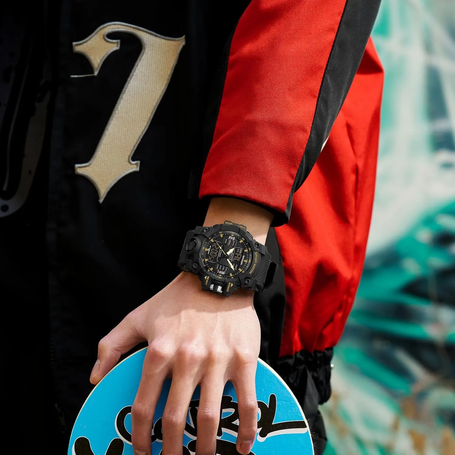 Boy 50M Waterproof RORIOS Men's Military Wristwatch Fashion Sport Multifunctional education depot moraine glue Electronic Watch Digital Quartz Watches Dual Display for 