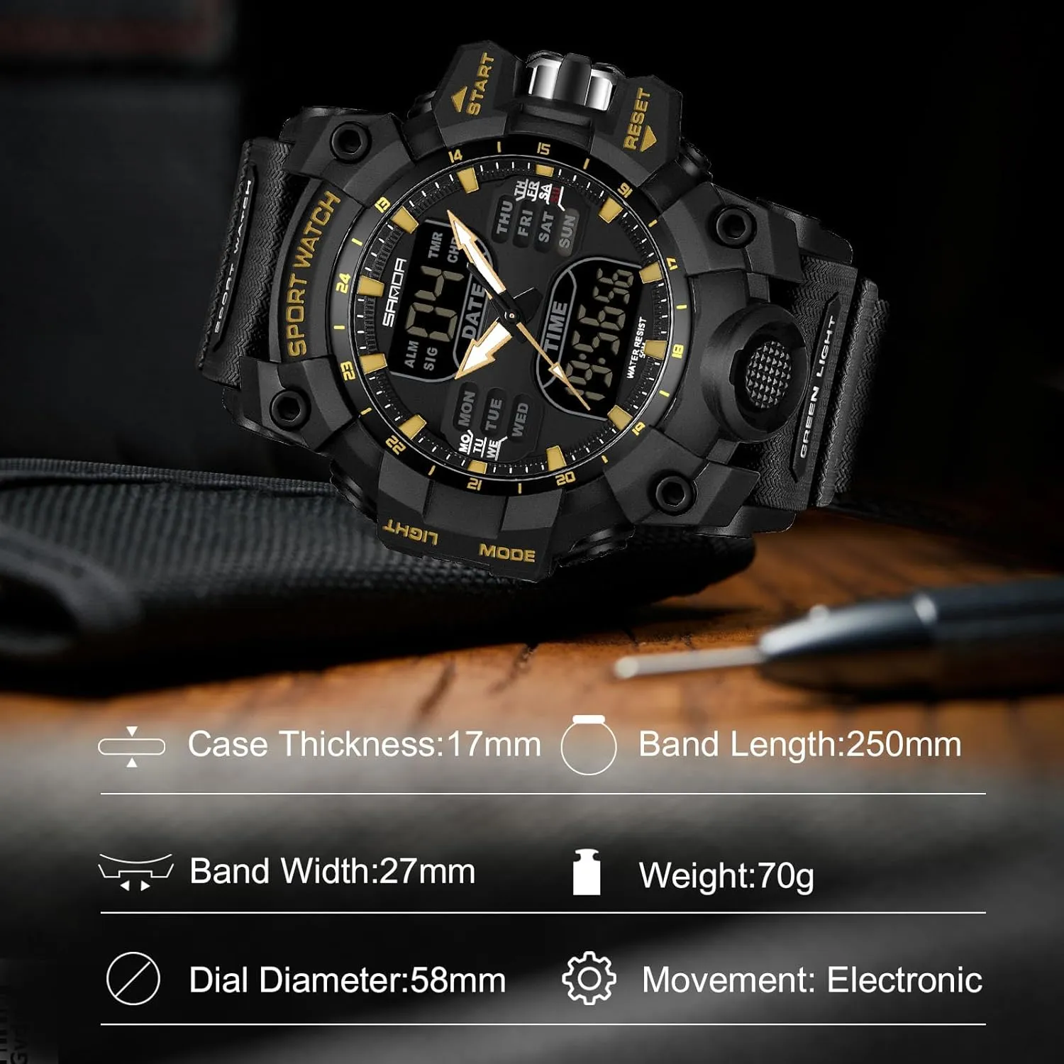 Boy 50M Waterproof RORIOS Men's Military Wristwatch Fashion Sport Multifunctional education depot moraine glue Electronic Watch Digital Quartz Watches Dual Display for 