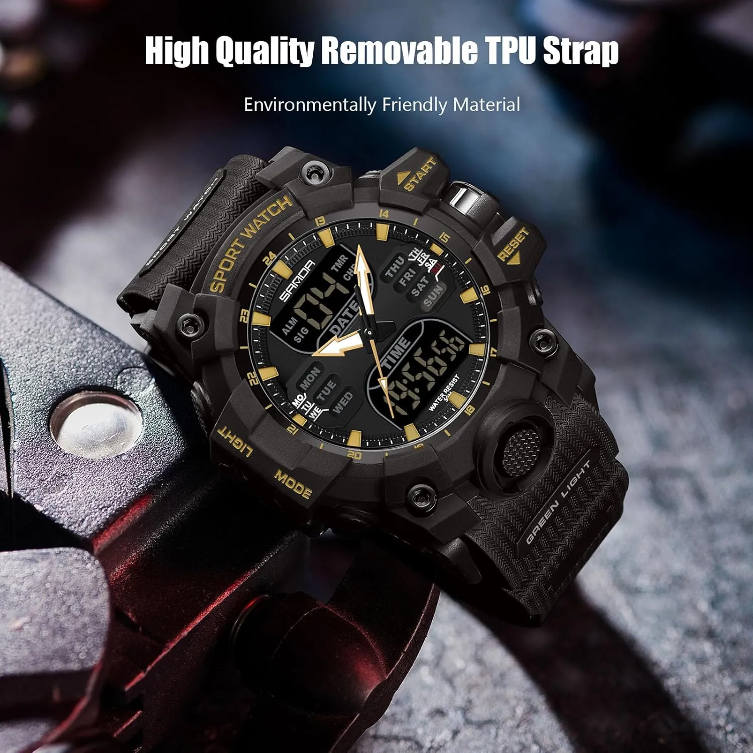 Boy 50M Waterproof RORIOS Men's Military Wristwatch Fashion Sport Multifunctional education depot moraine glue Electronic Watch Digital Quartz Watches Dual Display for 