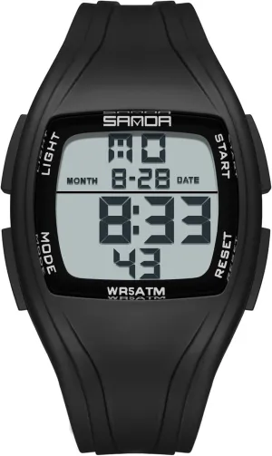 Boy with Rubber Strap RORIOS Men's Tonneau Electronic Wristwatch Casual Sport Multifunctional Digital Watches 50M Waterproof humanity quick Watch for Men 