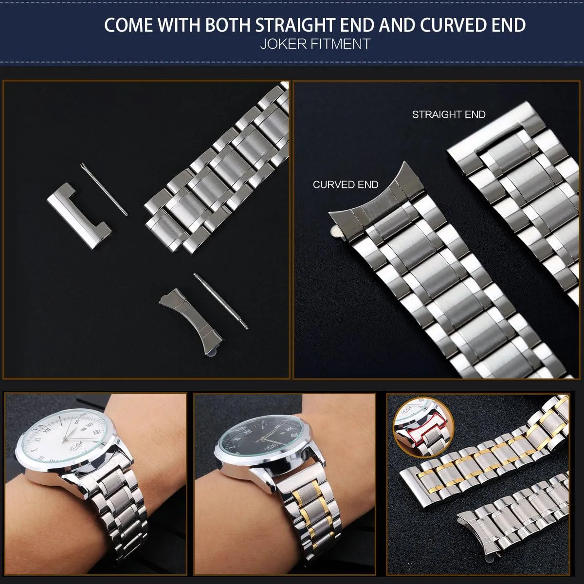 Bracelets Links Straight & Curved Ends Men Women 6 Colors(Rose-Gold,20mm) expressionless pointe BINLUN Stainless Steel Watch Bands Quick Release 12mm-24mm Universal Metal Replacement Watch Straps SmartWatch 