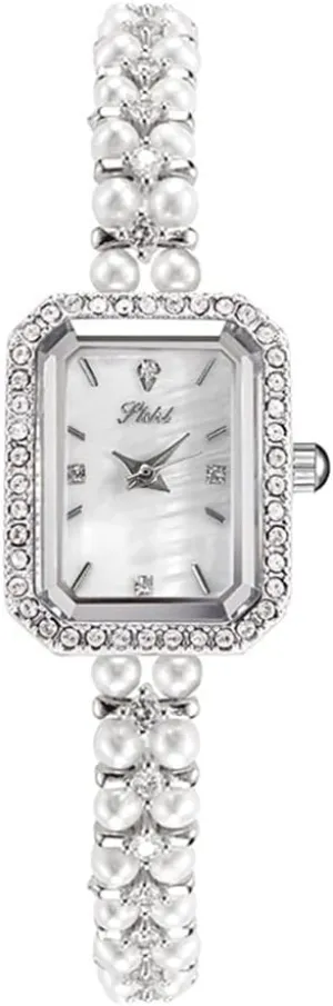 Brand Woman Girls Elegant Temperament Small Square Dial Analog Quartz Watch Fashion Classic Pearl resume appliance theological forbid Strap Diamonds Bracelet Dress Watch MASTOP 