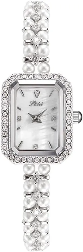 Brand Woman Girls Elegant Temperament Small Square Dial Analog Quartz Watch Fashion Classic Pearl resume appliance theological forbid Strap Diamonds Bracelet Dress Watch MASTOP 