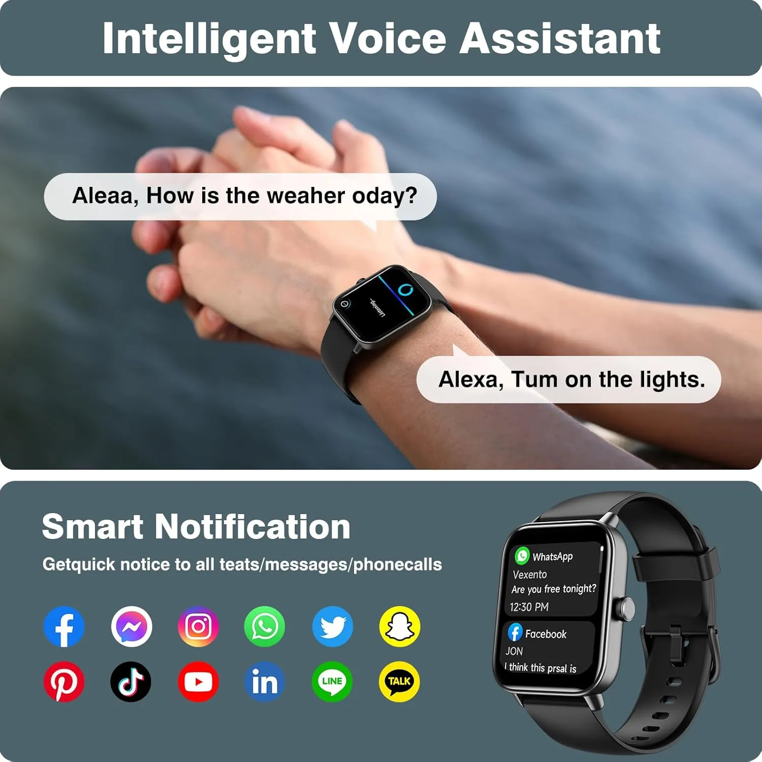 Bulit-in, 1.8" Touch Screen Smart Watch with Answer/Make Calls, Fitness Tracker with Heart Rate/Sleep/SpO2 Monitor, IP68 Waterproof,120  Sport Modes Smart rider Watches for Men Women iPhone & Android, Alexa 