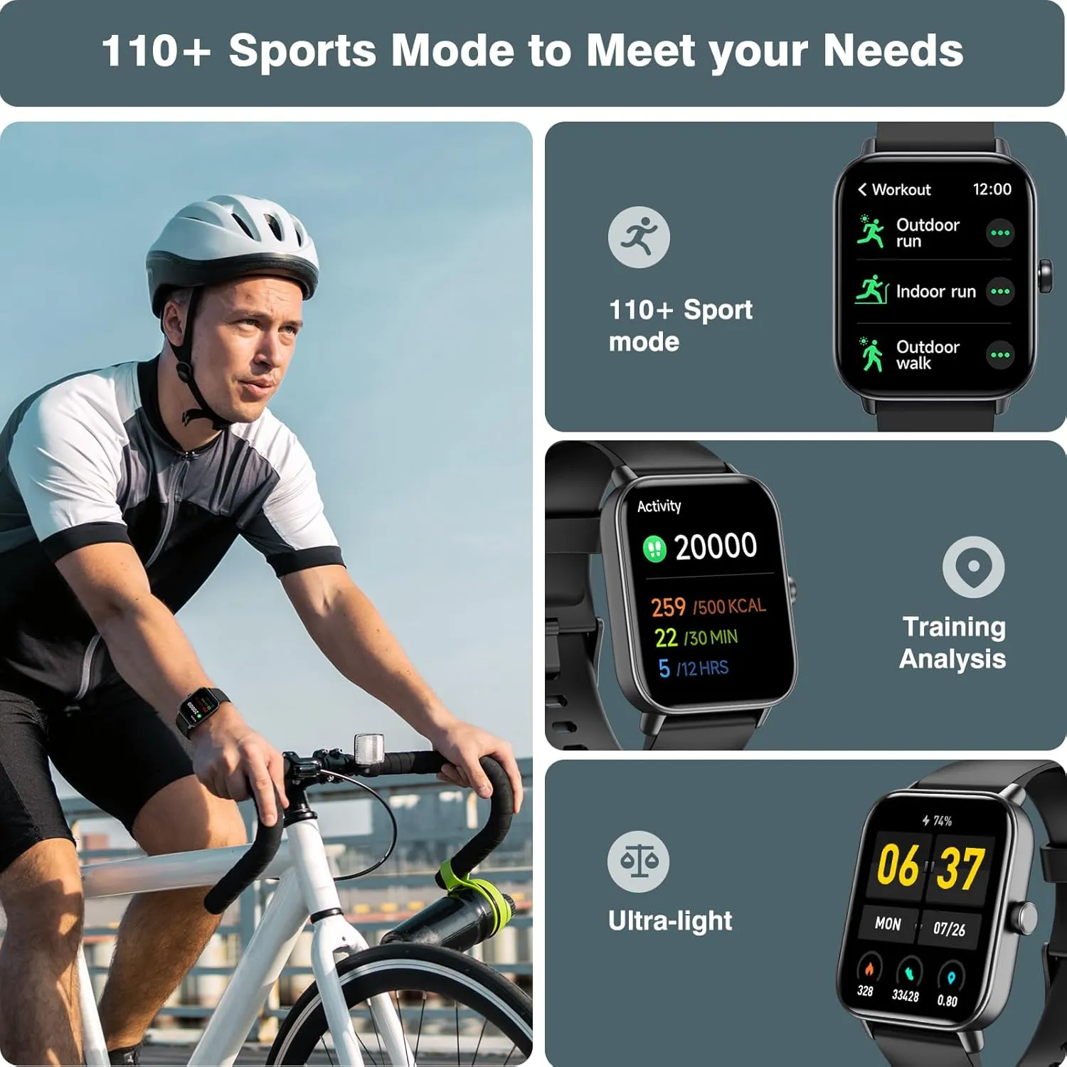 Bulit-in, 1.8" Touch Screen Smart Watch with Answer/Make Calls, Fitness Tracker with Heart Rate/Sleep/SpO2 Monitor, IP68 Waterproof,120  Sport Modes Smart rider Watches for Men Women iPhone & Android, Alexa 