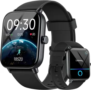 Bulit-in, 1.8" Touch Screen Smart Watch with Answer/Make Calls, Fitness Tracker with Heart Rate/Sleep/SpO2 Monitor, IP68 Waterproof,120  Sport Modes Smart rider Watches for Men Women iPhone & Android, Alexa 