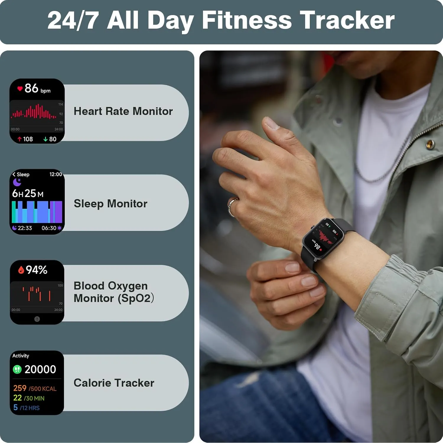 Bulit-in, 1.8" Touch Screen Smart Watch with Answer/Make Calls, Fitness Tracker with Heart Rate/Sleep/SpO2 Monitor, IP68 Waterproof,120  Sport Modes Smart rider Watches for Men Women iPhone & Android, Alexa 