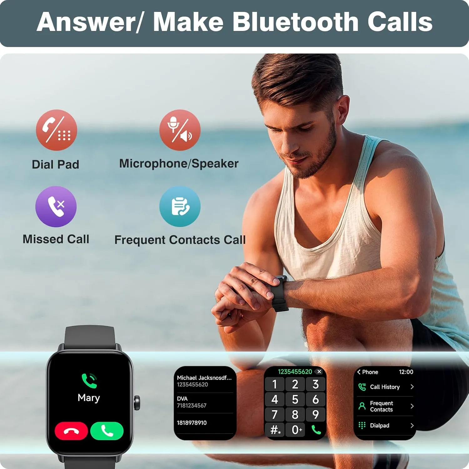 Bulit-in, 1.8" Touch Screen Smart Watch with Answer/Make Calls, Fitness Tracker with Heart Rate/Sleep/SpO2 Monitor, IP68 Waterproof,120  Sport Modes Smart rider Watches for Men Women iPhone & Android, Alexa 
