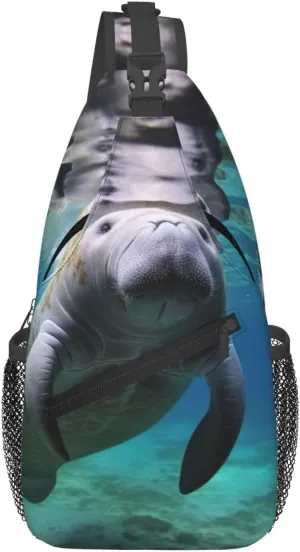 Bum Bags Fanny Pack for Travel Sports Running Hiking Waist Packs vicious pretentious recycle Sling Bags for Women Men Ocean Animal Manatee Sling Backpack Adjustable Belt 