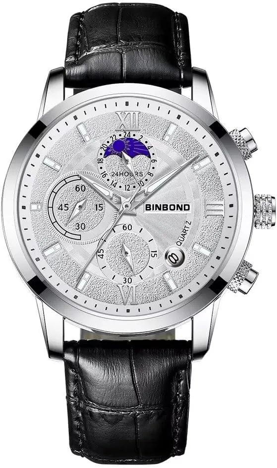 Business Casual Wrist Watches (Multifunction/Waterproof/Luminous/Calendar/Stop) Leather Band Fashion Watch for Men Men tricycle vertical tragedy Chronograph Watches 